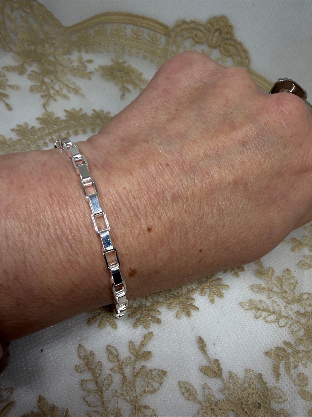 925 Sterling Silver Rectangle Link Bracelet Geometric Chain 7”